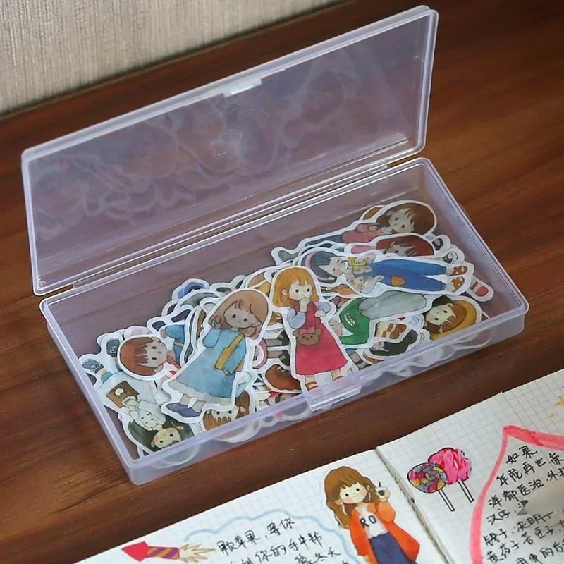 Mini Transparent Box Storage Organizer, Stationery Holder, Plastic Tool Case for Office and Stickers
