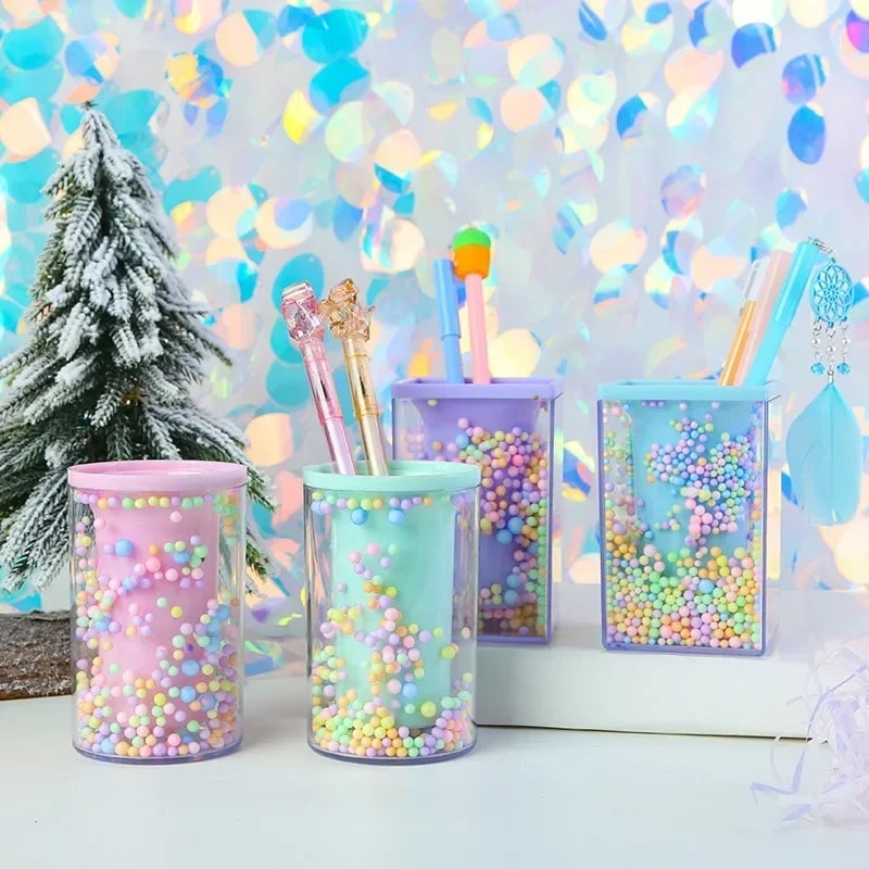 Cute Creative Girl Student Cartoon Multi Grid Pen Holder Colorful Acrylic Piggy Drawer Multifunctio 0