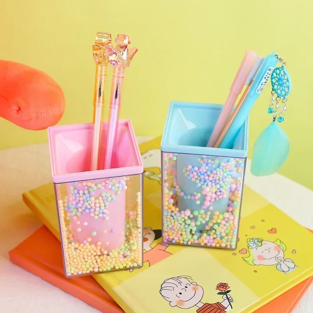 Cute Creative Girl Student Cartoon Multi Grid Pen Holder Colorful Acrylic Piggy Drawer Multifunctio 2