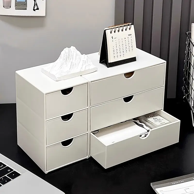Desk Organizer Stackable Plastic Storage Drawer Rack White Stationery Boxes For School Office 1