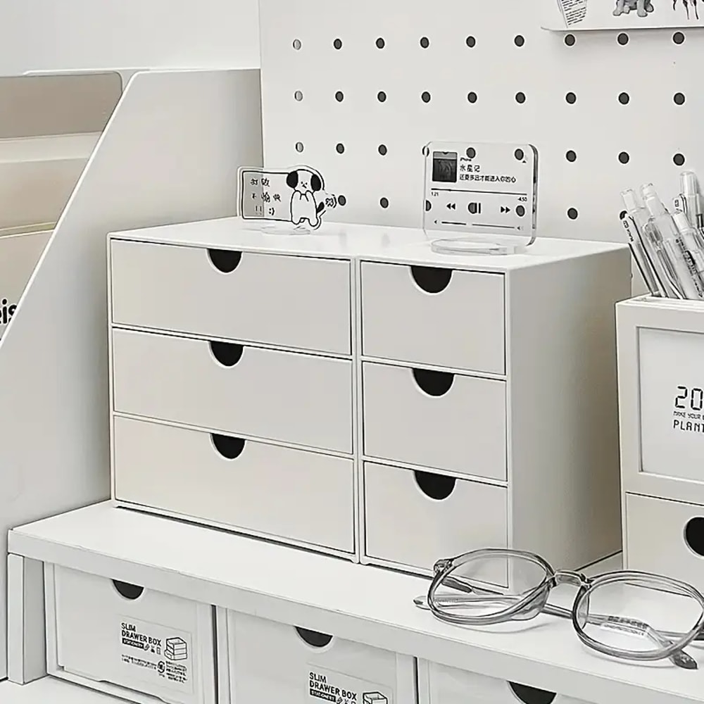 Desk Organizer Stackable Plastic Storage Drawer Rack White Stationery Boxes For School Office 2
