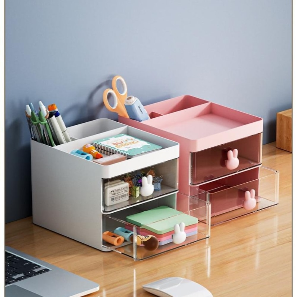 Compact Desk Organizer with Drawer, Makeup Organizer, Office Storage Box for Pens, Mobile Phones, and Business Cards