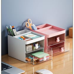 compact desk organizer with drawer, makeup organizer, office storage box for pens, mobile phones, and business cards