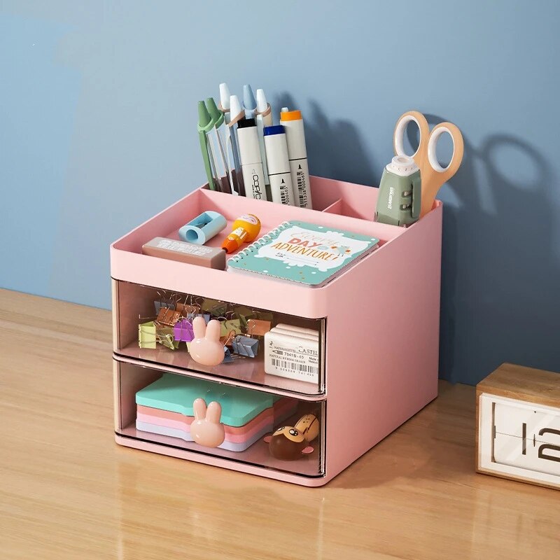 Compact Desk Organizer with Drawer, Makeup Organizer, Office Storage Box for Pens, Mobile Phones, and Business Cards