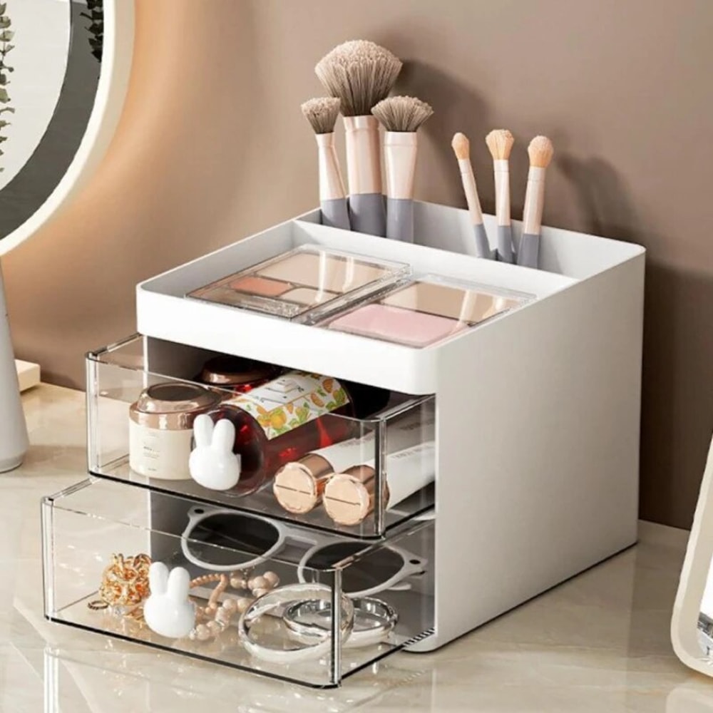 Compact Desk Organizer with Drawer, Makeup Organizer, Office Storage Box for Pens, Mobile Phones, and Business Cards