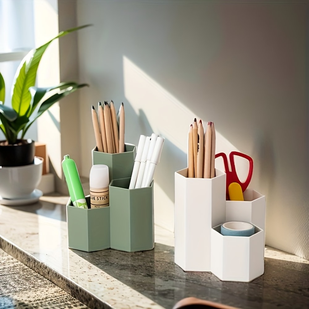 Desktop Organizer With Open Closed Storage Compartments Modern White Mint Green For Home Office A 4