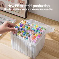 transparent waterproof marker pen organizer, multi-slot handheld storage box for desk and students