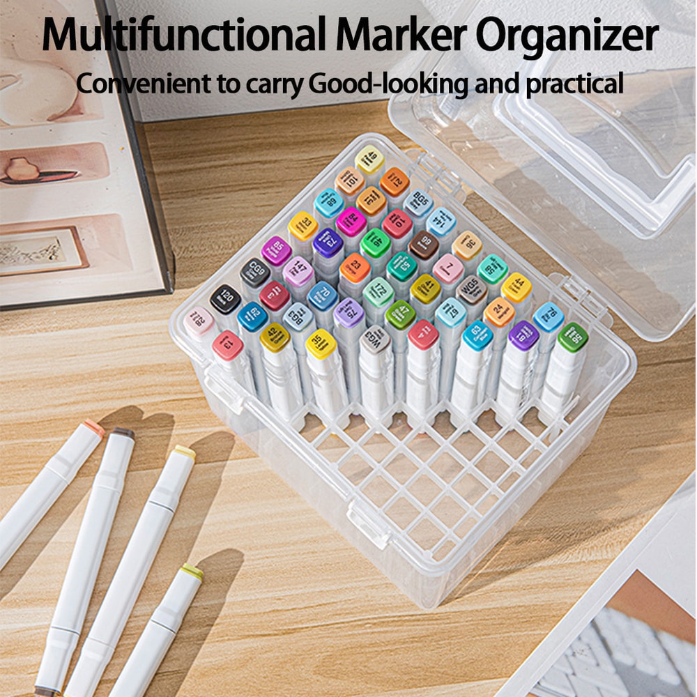 Transparent Waterproof Marker Pen Organizer MultiSlot Handheld Storage Box For Desk And Students 1