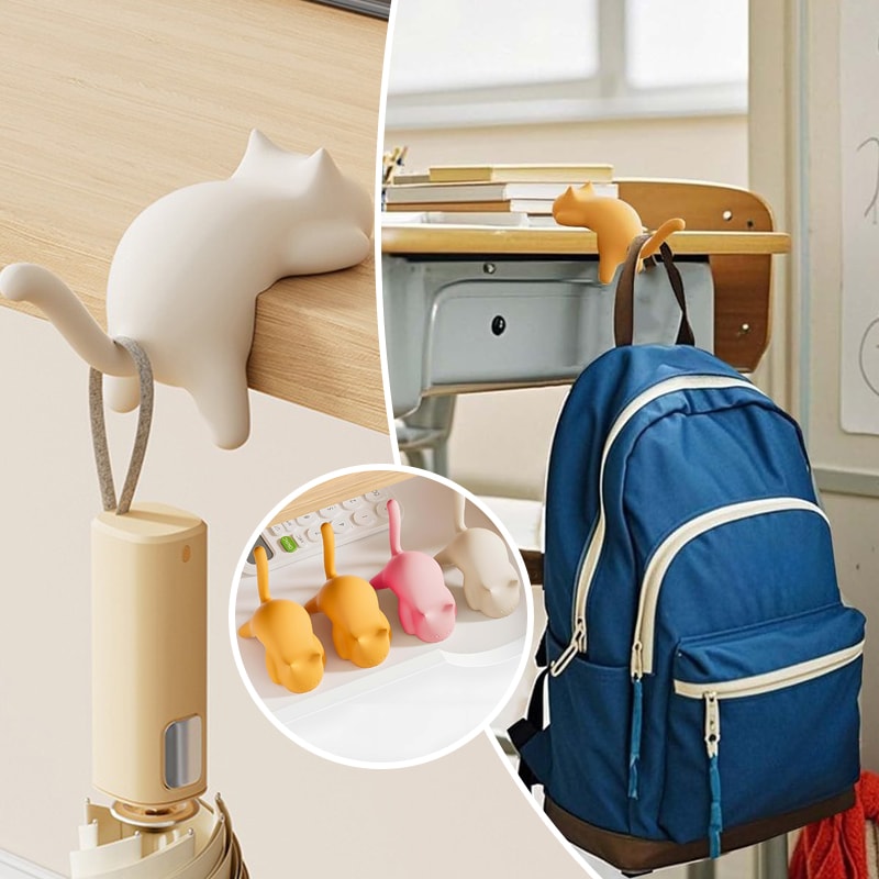Kawaii Desk Decor, Cat-Shaped Keychain Hook, Creative Bag Storage Holder