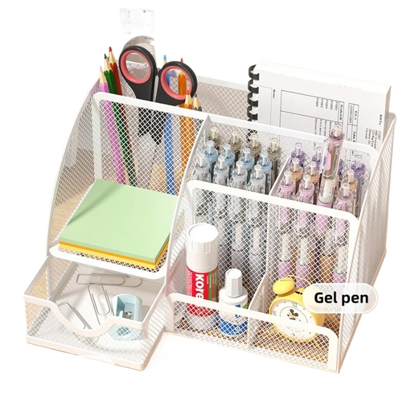 Desk Stationery Organizer Metal Pen Holder Storage Box Pencil File Rack Office Divided Container 0