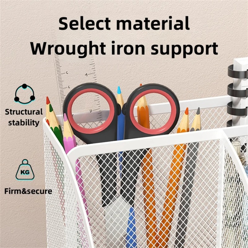 Desk Stationery Organizer Metal Pen Holder Storage Box Pencil File Rack Office Divided Container 2