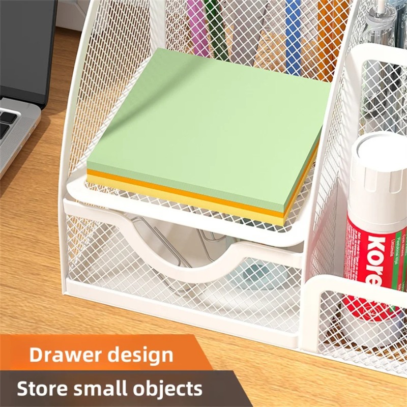 Desk Stationery Organizer Metal Pen Holder Storage Box Pencil File Rack Office Divided Container 4