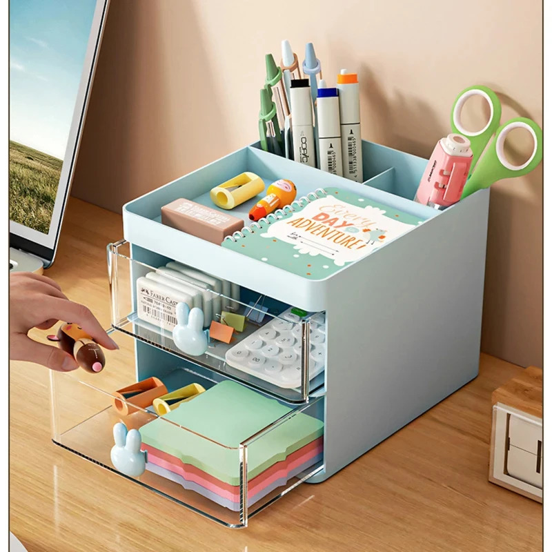 Desk organizer for mobile phones, business cards, stationery, and cosmetics, drawer-style desktop storage box