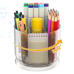 multi-functional spinning pen holder for desk, clear plastic cosmetics storage box, makeup brushes holder organizer