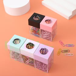 cute stationery holder school desk organizer, magnetic paper clip holder with clips, paper clip dispenser box for office