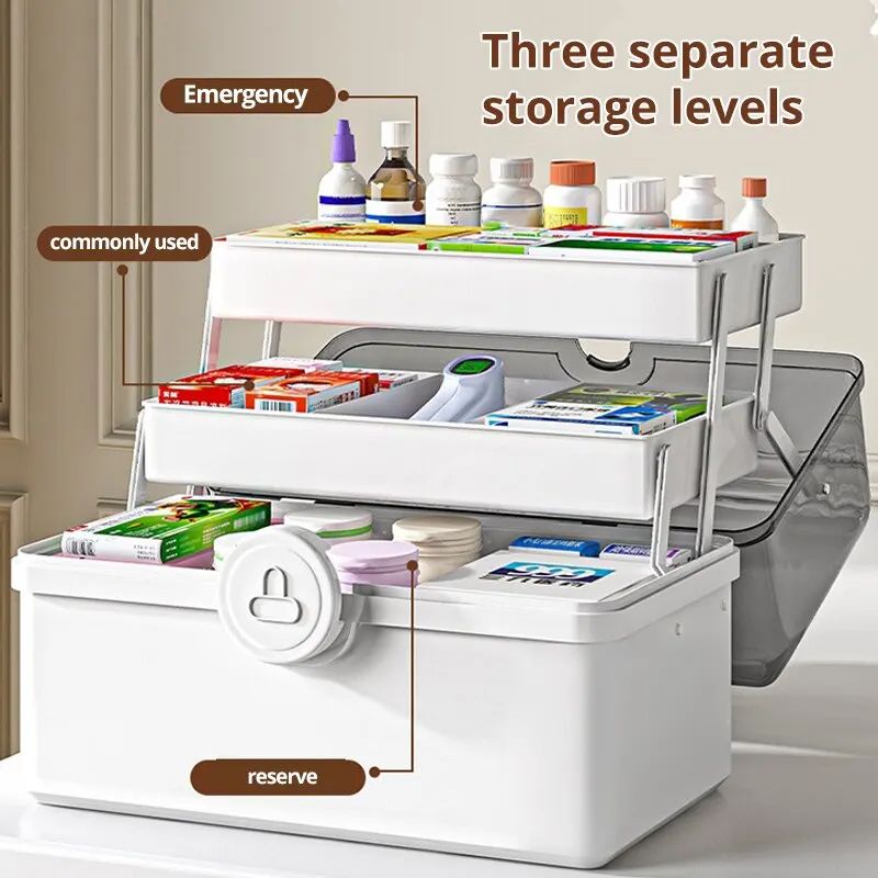 1pc White Large Capacity Medicine Box For Home Medicine Storage Multi Layer Classification Home Med 1