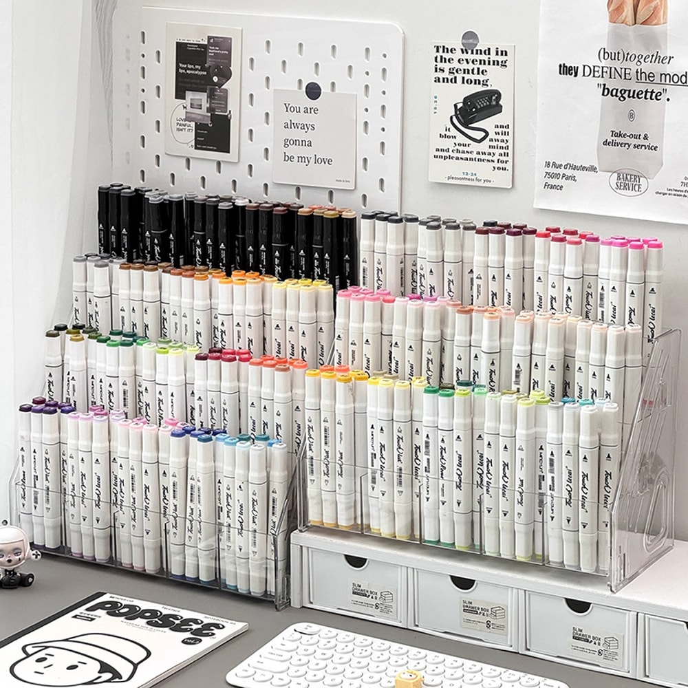 Multi-Compartment Desk Storage Box, Large Capacity Staircase Pen Holder Organizer for Markers & Art Supplies