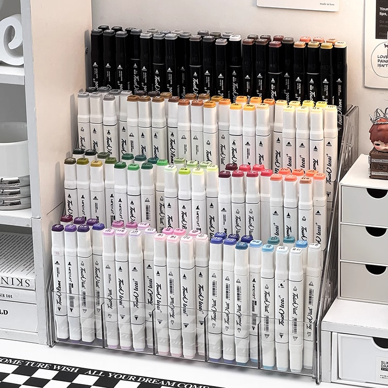 Multi-Compartment Desk Storage Box, Large Capacity Staircase Pen Holder Organizer for Markers & Art Supplies