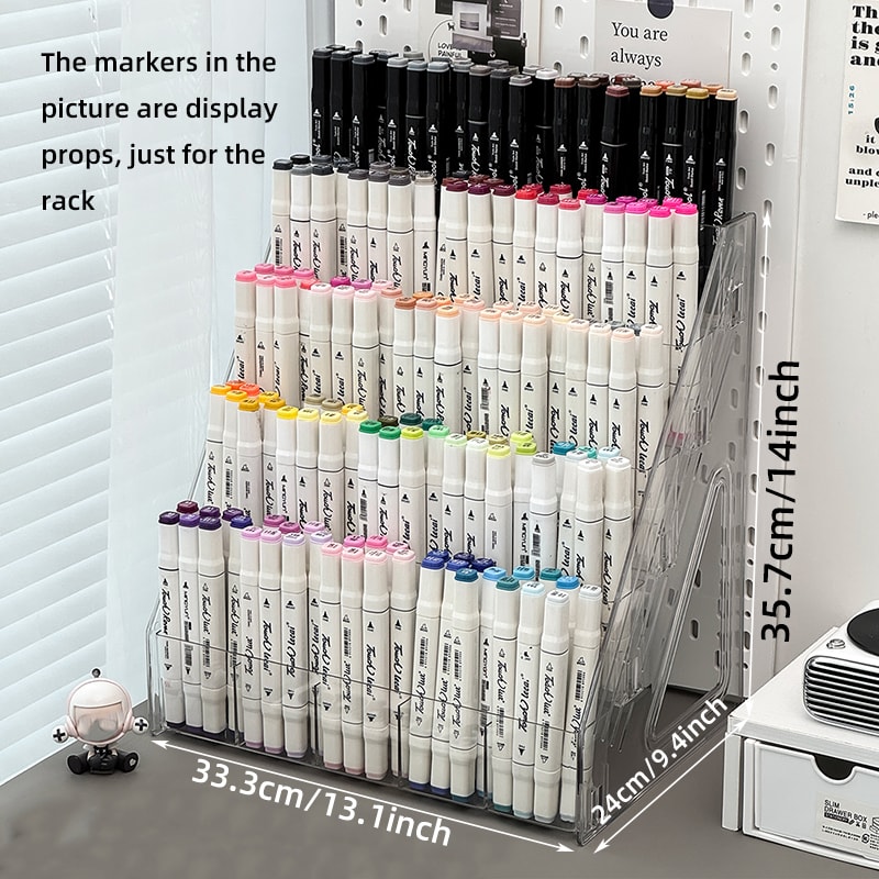 Multi-Compartment Desk Storage Box, Large Capacity Staircase Pen Holder Organizer for Markers & Art Supplies