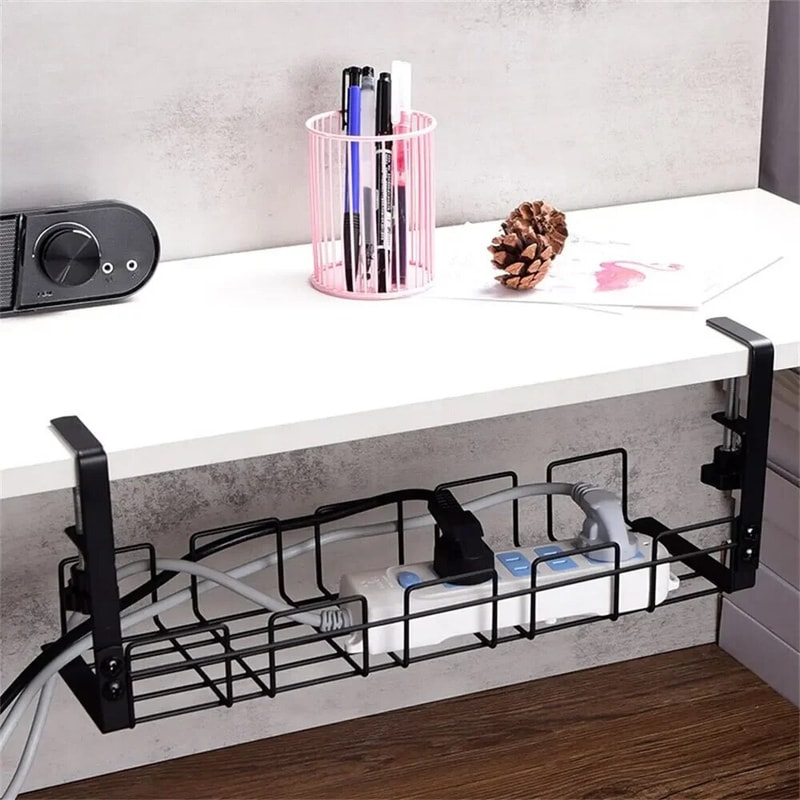 No Punching Kitchen Storage Accessories Under Table Storage Rack Metal Cable Organizer 2