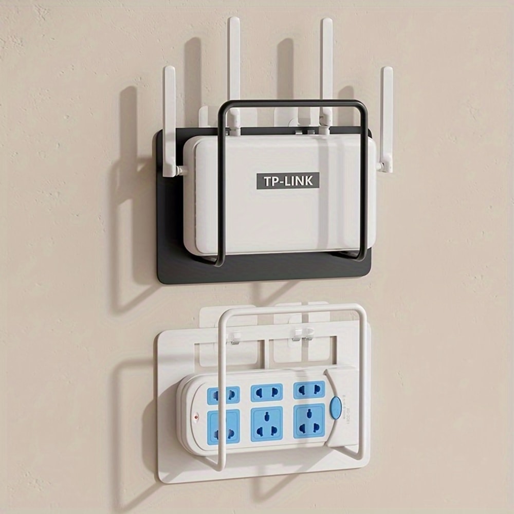 NonDrilling Wall Mounted Router Bracket Stylish White Cast Iron Multifunctional Storage Rack 1