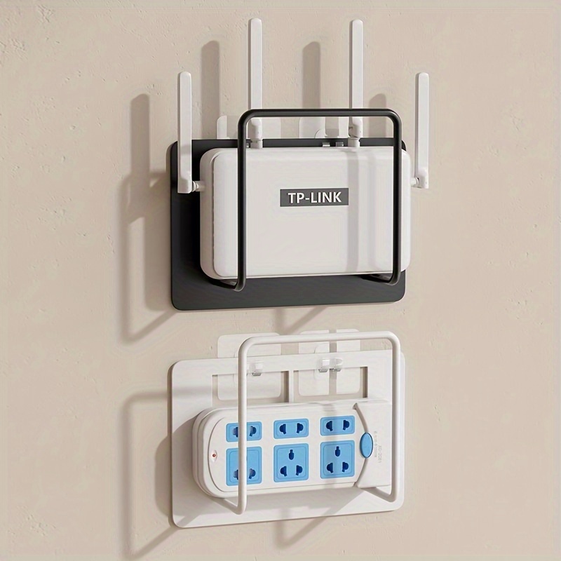 NonDrilling Wall Mounted Router Bracket Stylish White Cast Iron Multifunctional Storage Rack 1