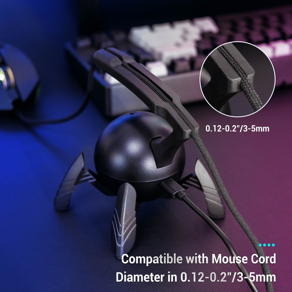 Mouse Bungee Anti-Winding for PC Gaming, RGB Lighting with Type-C Ports & 2 USB Ports, Anti-Slip Feet Mouse Cable Holder