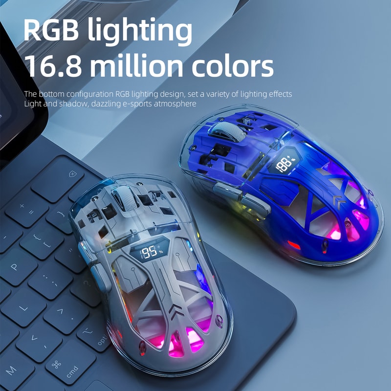RGB Bluetooth Mouse With Transparent Digital Display Wireless Dualmode Connection 3