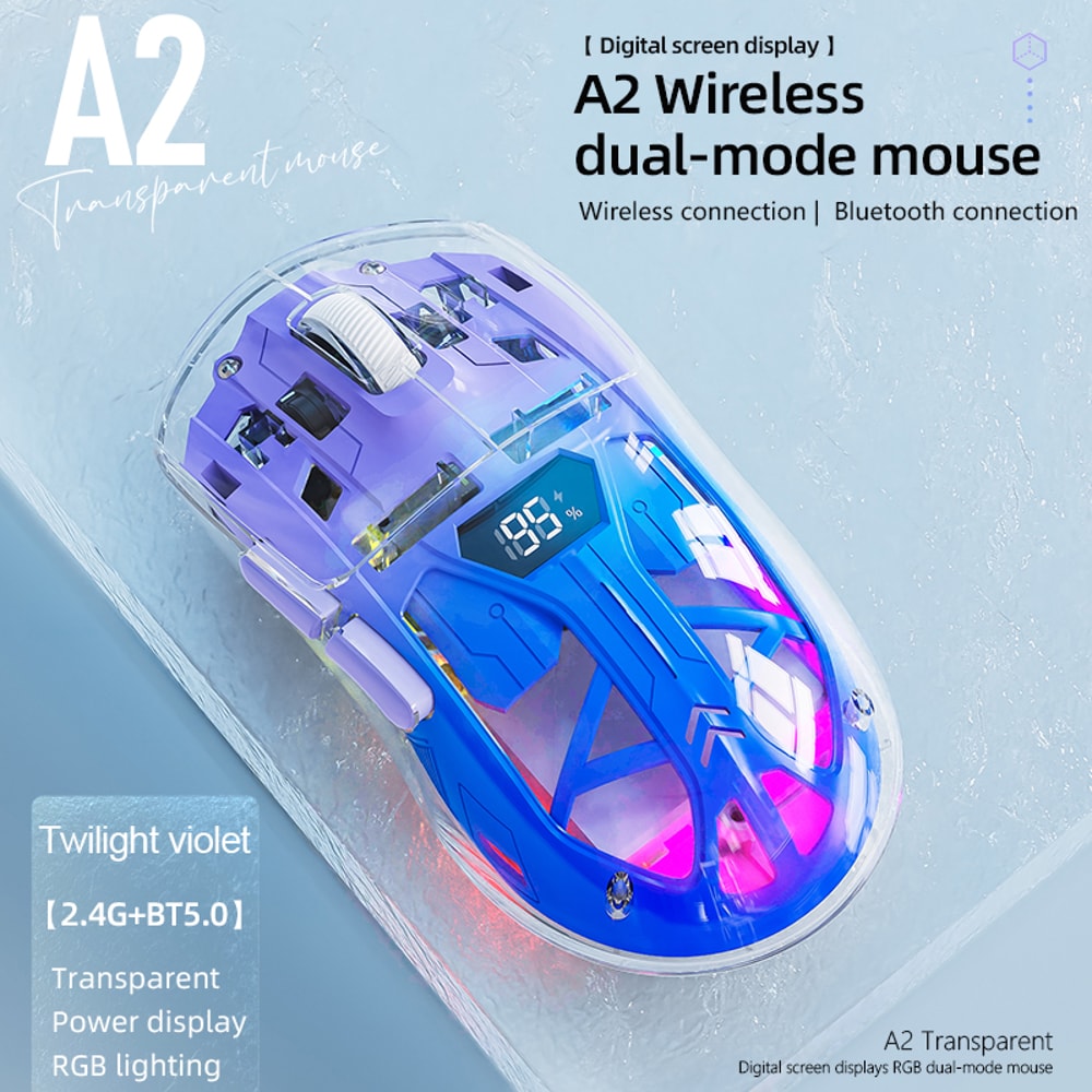 RGB Bluetooth Mouse With Transparent Digital Display Wireless Dualmode Connection 6