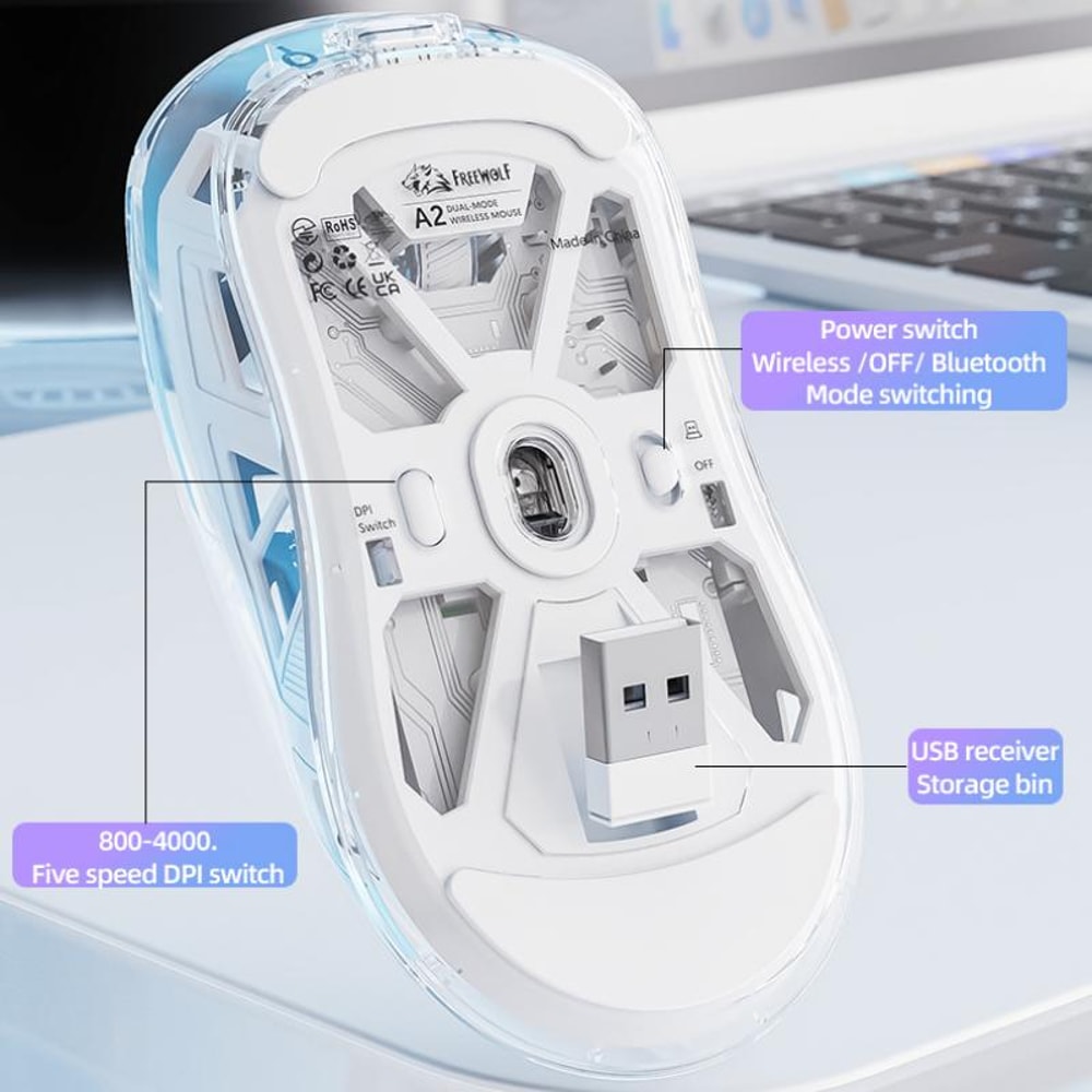 RGB Bluetooth Mouse With Transparent Digital Display Wireless Dualmode Connection 5