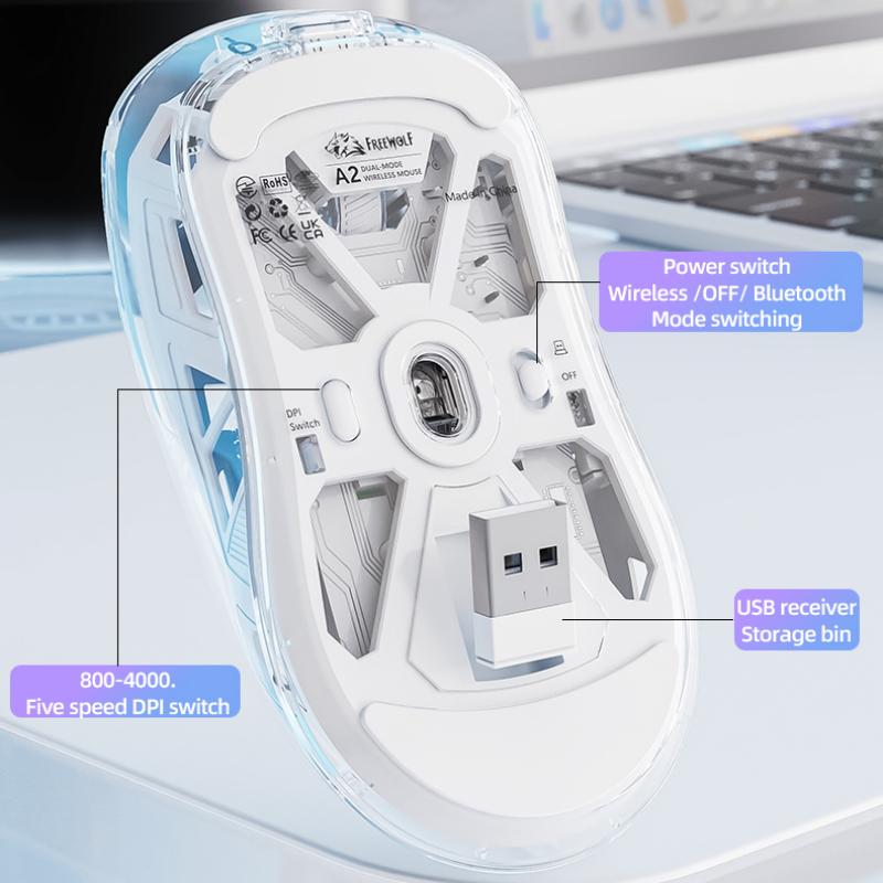 RGB Bluetooth Mouse With Transparent Digital Display Wireless Dualmode Connection 5