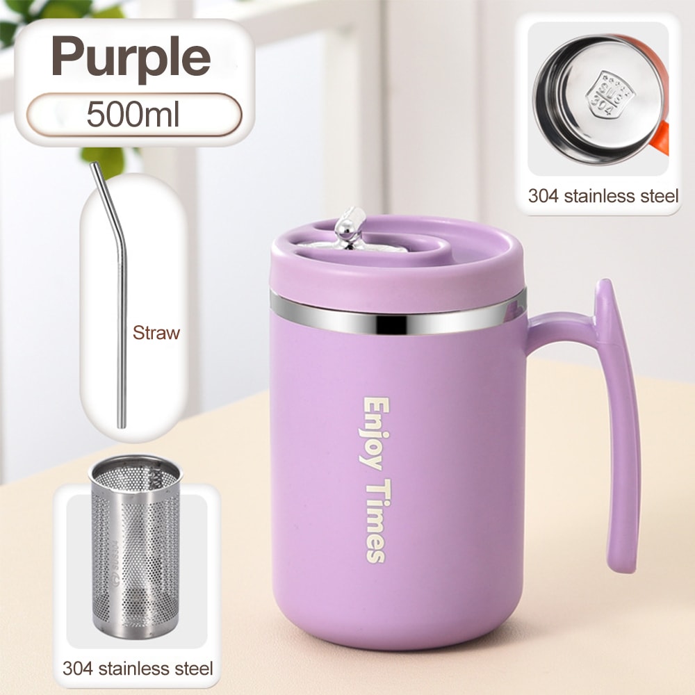 Stainless Steel Liner Coffee Mug With Lid Tea Cup With Strainer And Straw Reusable Water Bottle Off 6