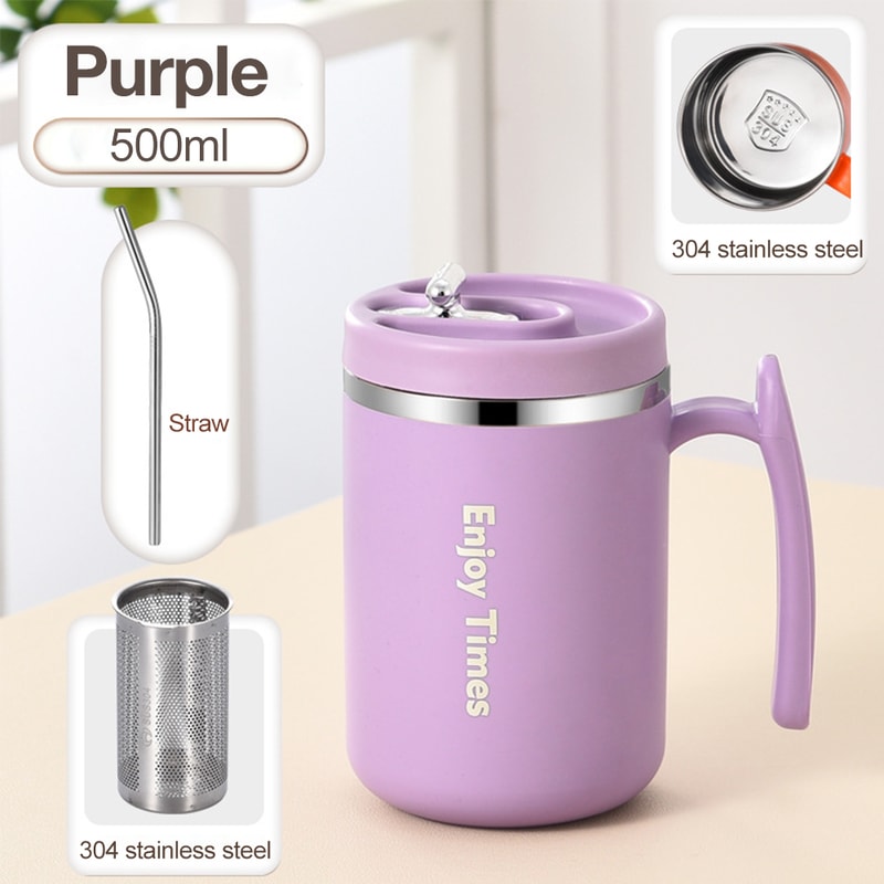 Stainless Steel Liner Coffee Mug With Lid Tea Cup With Strainer And Straw Reusable Water Bottle Off 6
