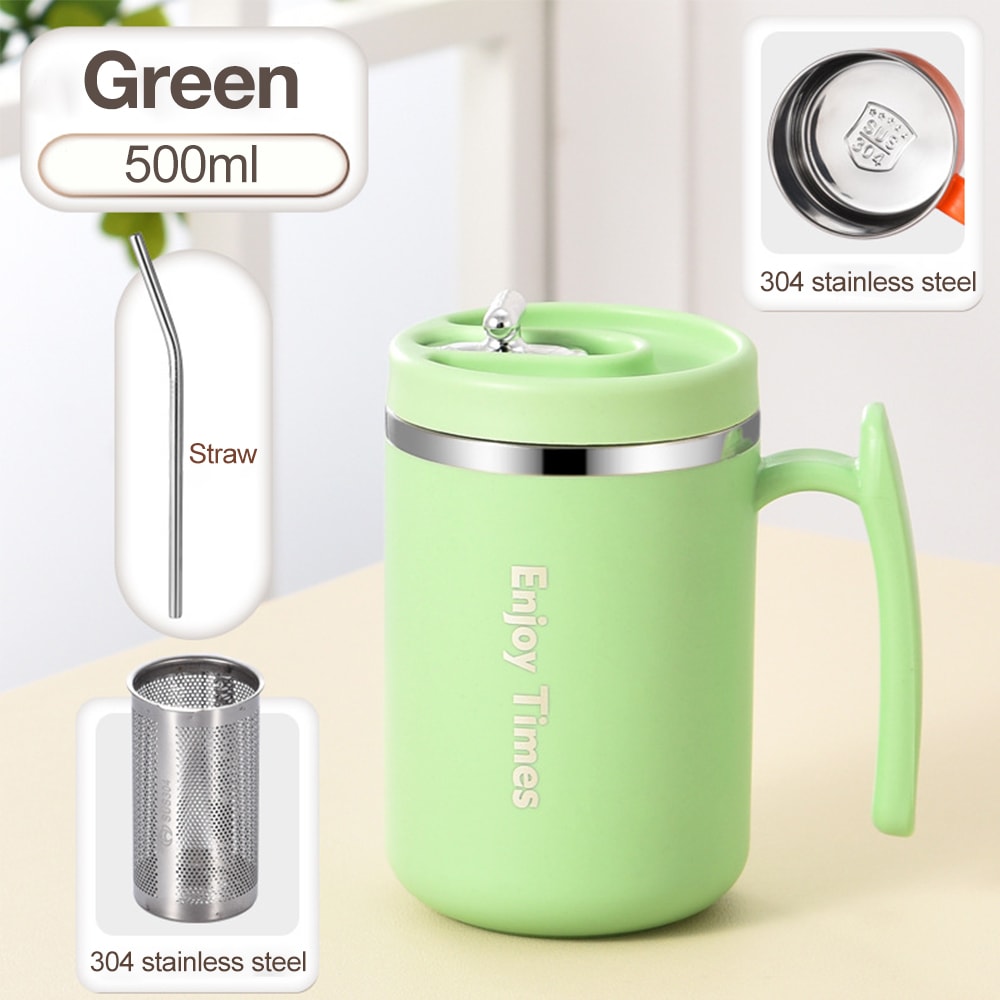 Stainless Steel Liner Coffee Mug With Lid Tea Cup With Strainer And Straw Reusable Water Bottle Off 7