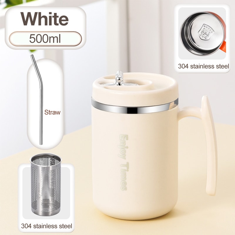 Stainless Steel Liner Coffee Mug With Lid Tea Cup With Strainer And Straw Reusable Water Bottle Off 9
