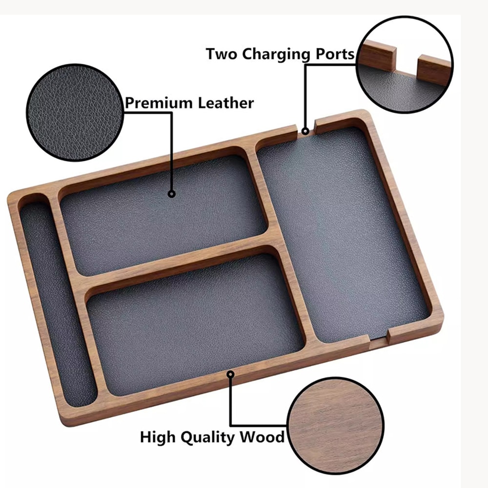 Wooden Storage Tray Office Desktop Storage Box Solid Wood Partition Organizer For Phone Headphone D 2