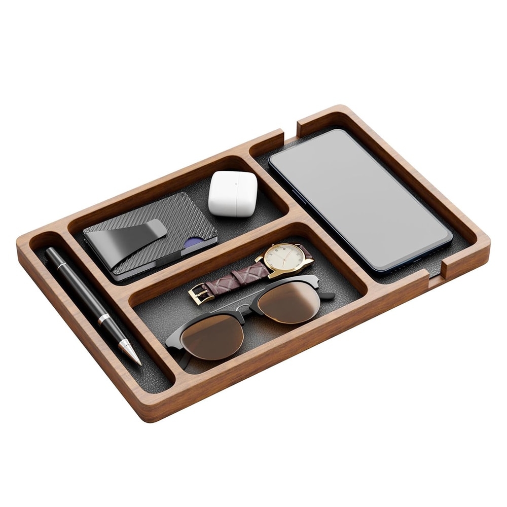 Wooden Storage Tray Office Desktop Storage Box Solid Wood Partition Organizer For Phone Headphone D 4