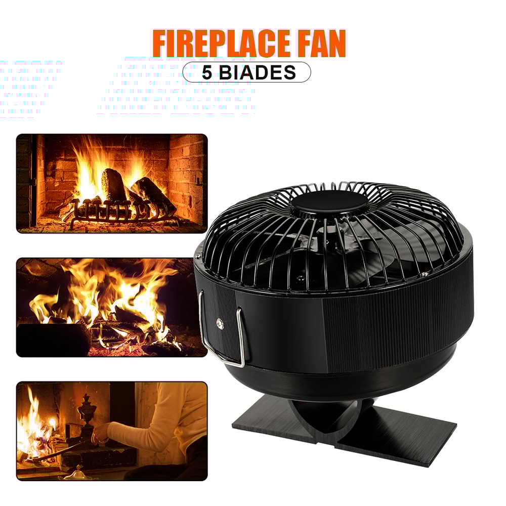 Log Wood Fireplace Fan Burner Quiet, 5 Blades Stove Fan Heat Powered Free Standing Home Warmer