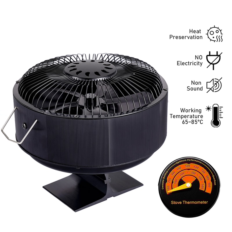 Log Wood Fireplace Fan Burner Quiet, 5 Blades Stove Fan Heat Powered Free Standing Home Warmer