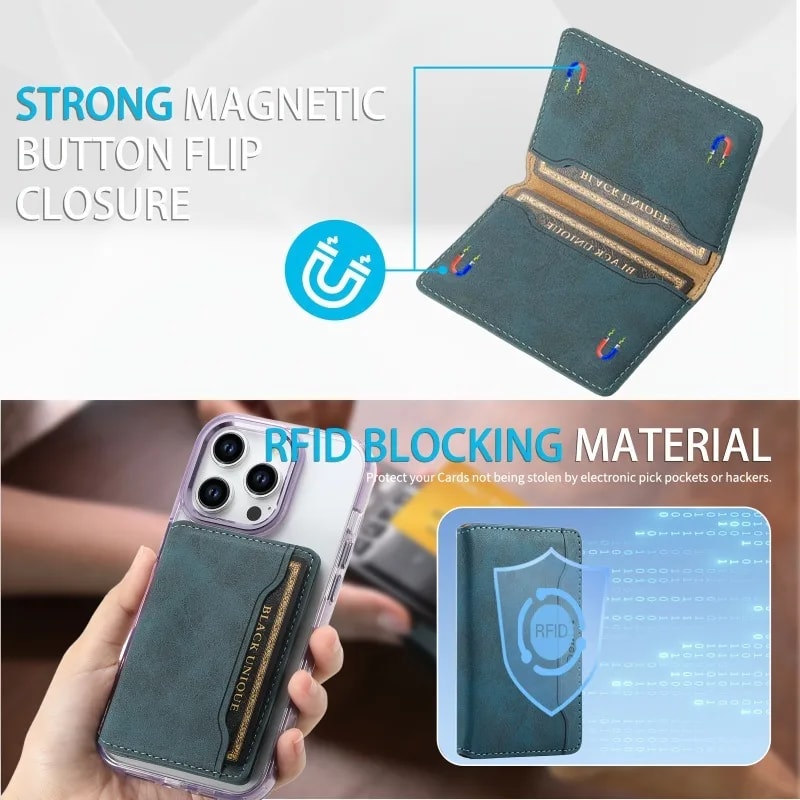 Magnetic Phone Case Credit Card Wallet, Faux Leather, Strong Magnet for Secure ID & Credit Card Storage