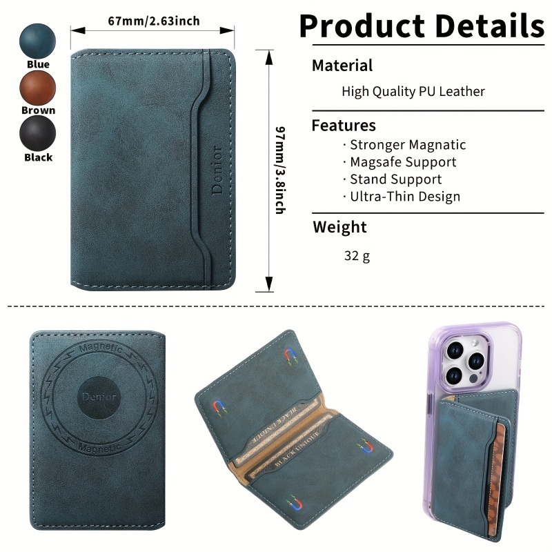 Magnetic Phone Case Credit Card Wallet, Faux Leather, Strong Magnet for Secure ID & Credit Card Storage