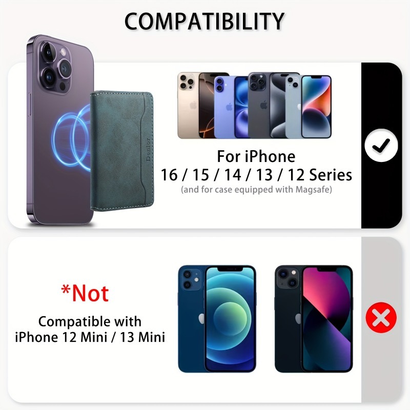 Magnetic Phone Case Credit Card Wallet, Faux Leather, Strong Magnet for Secure ID & Credit Card Storage