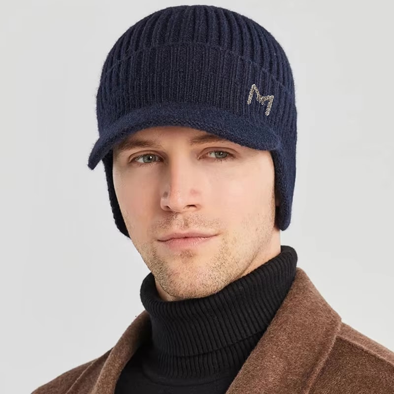 Outdoor Winter Warm Fleece Lined Beret Cap With Brim And Ear Flap For Men Women Perfect For Daily C 1