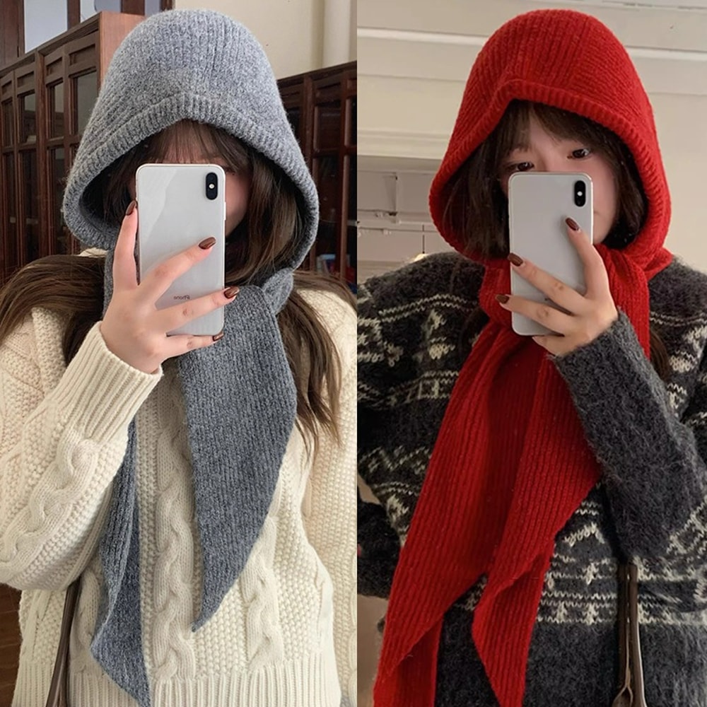 Knitted Hooded Cap Winter Keep Warm Balaclava Scarf Hats For Outdoor Ski Cold Hat Women Thicken Nec 1