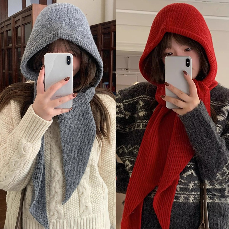 Knitted Hooded Cap Winter Keep Warm Balaclava Scarf Hats For Outdoor Ski Cold Hat Women Thicken Nec 1