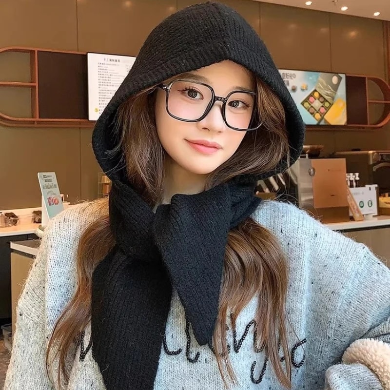 Knitted Hooded Cap Winter Keep Warm Balaclava Scarf Hats For Outdoor Ski Cold Hat Women Thicken Nec 5