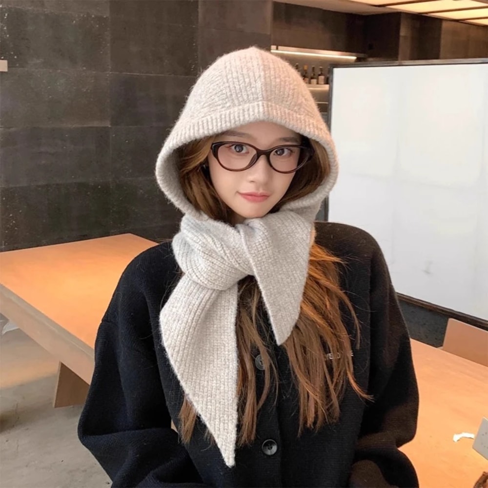 Knitted Hooded Cap Winter Keep Warm Balaclava Scarf Hats For Outdoor Ski Cold Hat Women Thicken Nec 8