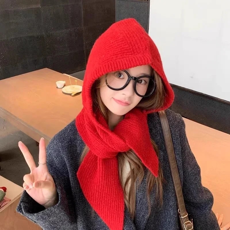 Knitted Hooded Cap Winter Keep Warm Balaclava Scarf Hats For Outdoor Ski Cold Hat Women Thicken Nec 9