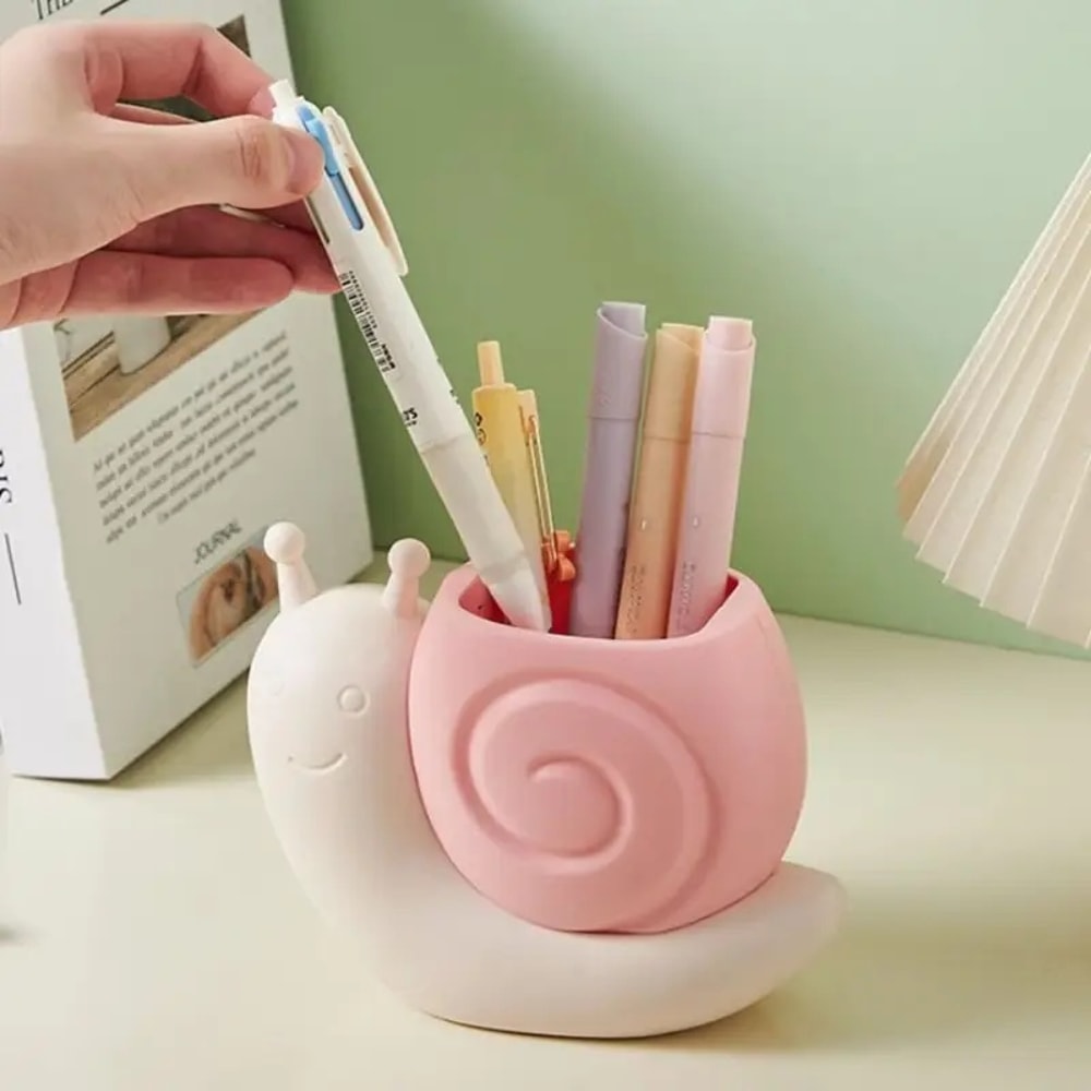 Snail-Shaped Pen Holder, ABS Multi-Functional Desktop Stationery, Makeup Brush Storage