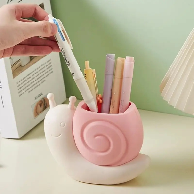 Snail-Shaped Pen Holder, ABS Multi-Functional Desktop Stationery, Makeup Brush Storage